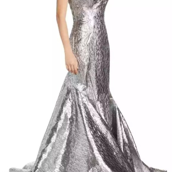 MAC DUGGAL STRAPLESS METALLIC BROCADE MERMAID GOWN in MERCURY sz 16 $598 66025D - Picture 5 of 16